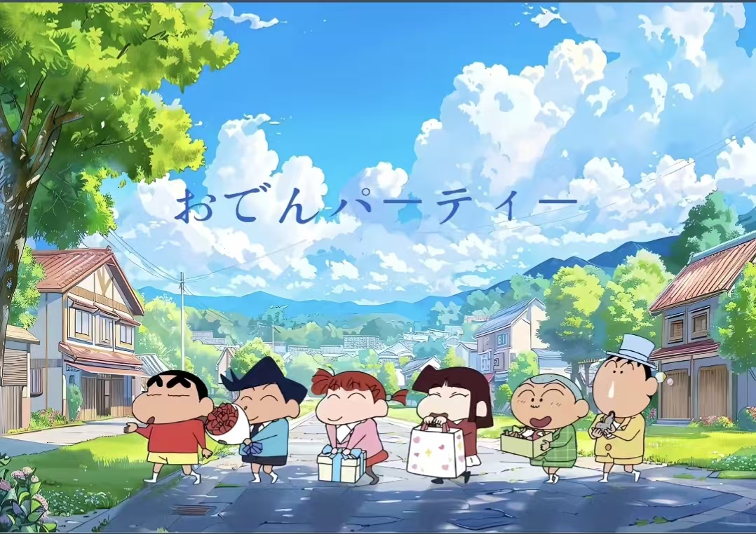 夏日街景里的蜡笔小新角色群像